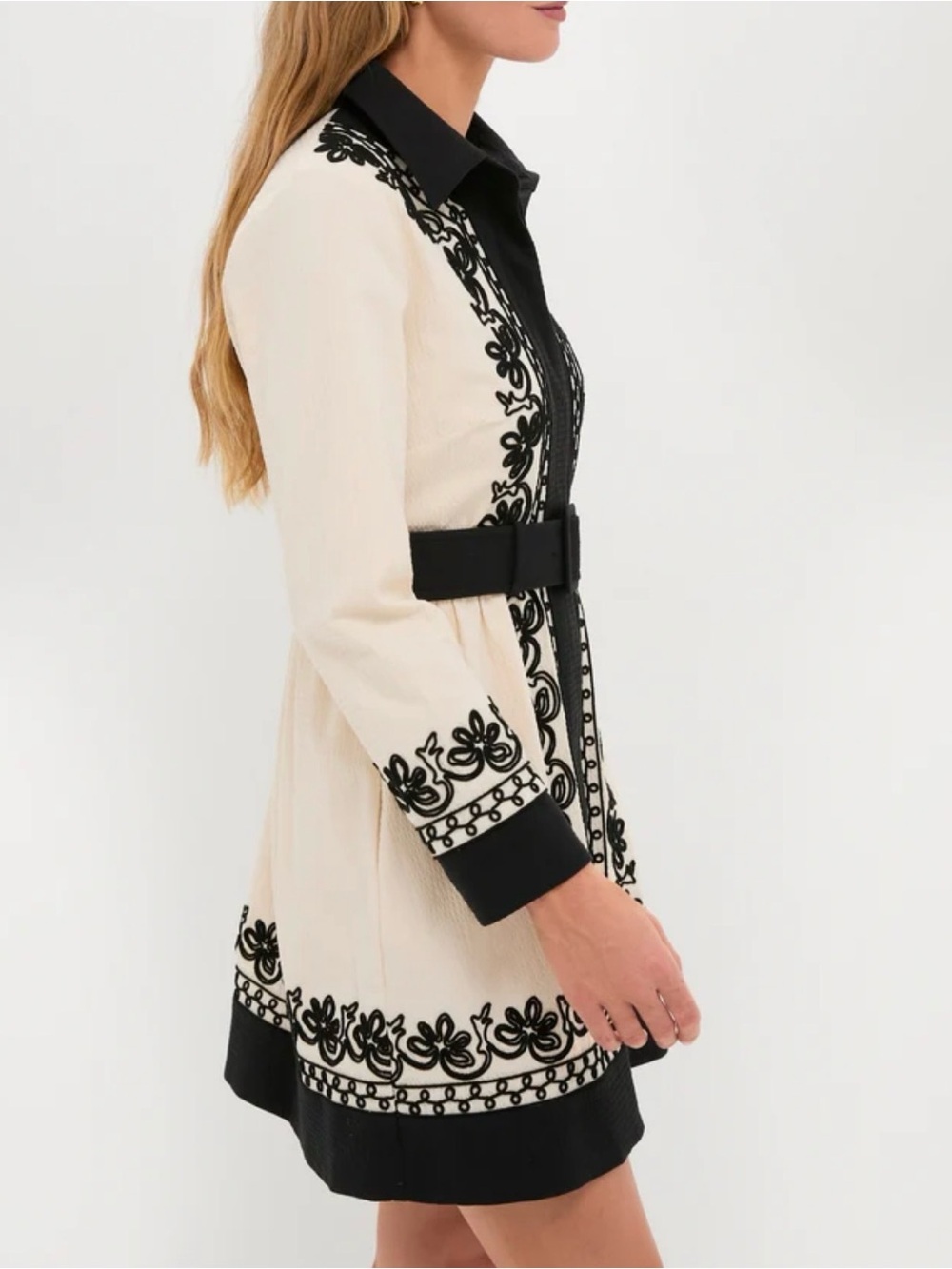 Tuckernuck Black and Cream Embroidered Belted Shirt Dress - Picture 4 of 8